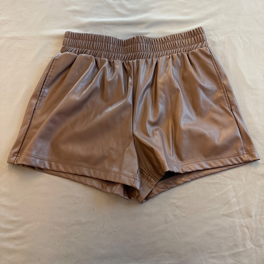 CI SONO Womens Faux Leather Shorts Chocolate Brown Elastic Waist XL